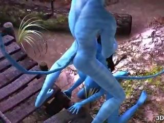 Avatar 孩兒 肛門 性交 由 巨大 藍色 公雞