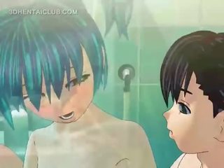 Animen kön docka blir körd bra i dusch