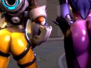 Overwatch เป็น oversexxed tracer vs widowmaker รองเท้าบู้ทส์ madness