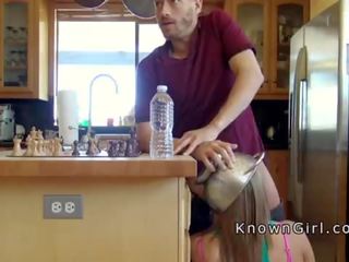 Blonde cheater sucking dick in the kitchen